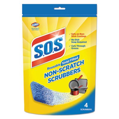 Non-Scratch Soap Scrubbers, Blue, 4/Pack, 6 Packs/Carton, Sold as 1 Carton, 6 Package per Carton