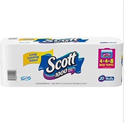 Scott Tissue America's longest Lasting Roll Sewer-Safe Septic-Safe Unscented Bathroom Toilet Paper ,1000 Sheets 20 Rolls