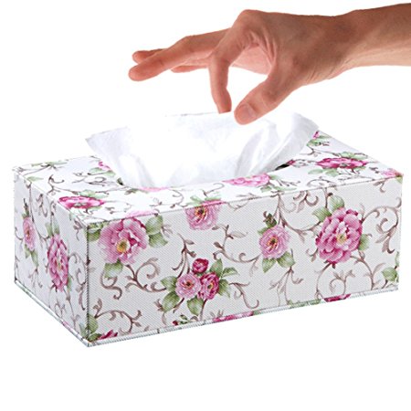 YJY PU Leather Tissue Holder Box Cover - Decorative Kleenex Facial Paper Dispenser Case for Bathroom Toilet Kitchen Office Car - Rectangle 10 inch (07 Nature Flower)