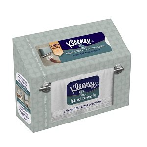 Kleenex Hand Towels dispenser offers a more hygienic hand drying solution versus traditional cloth bathroom hand towels